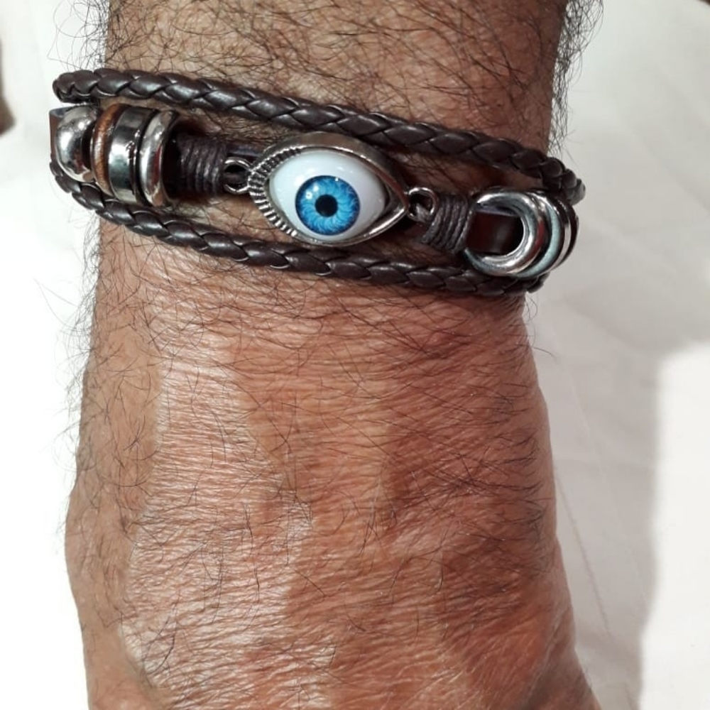 Blue EYE BALL Leather Wristband Bracelet
